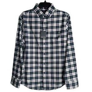 Mizzen + Main Mens Medium Trim Green Plaid‎ Button Down Shirt NWT